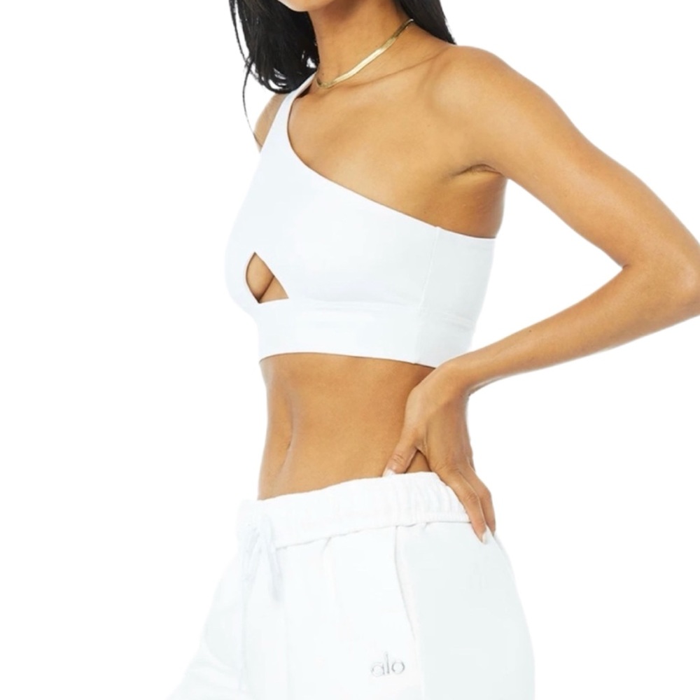 Alo Yoga Diagonal Flex Sport Bra in White Size Medium - Picture 2 of 3